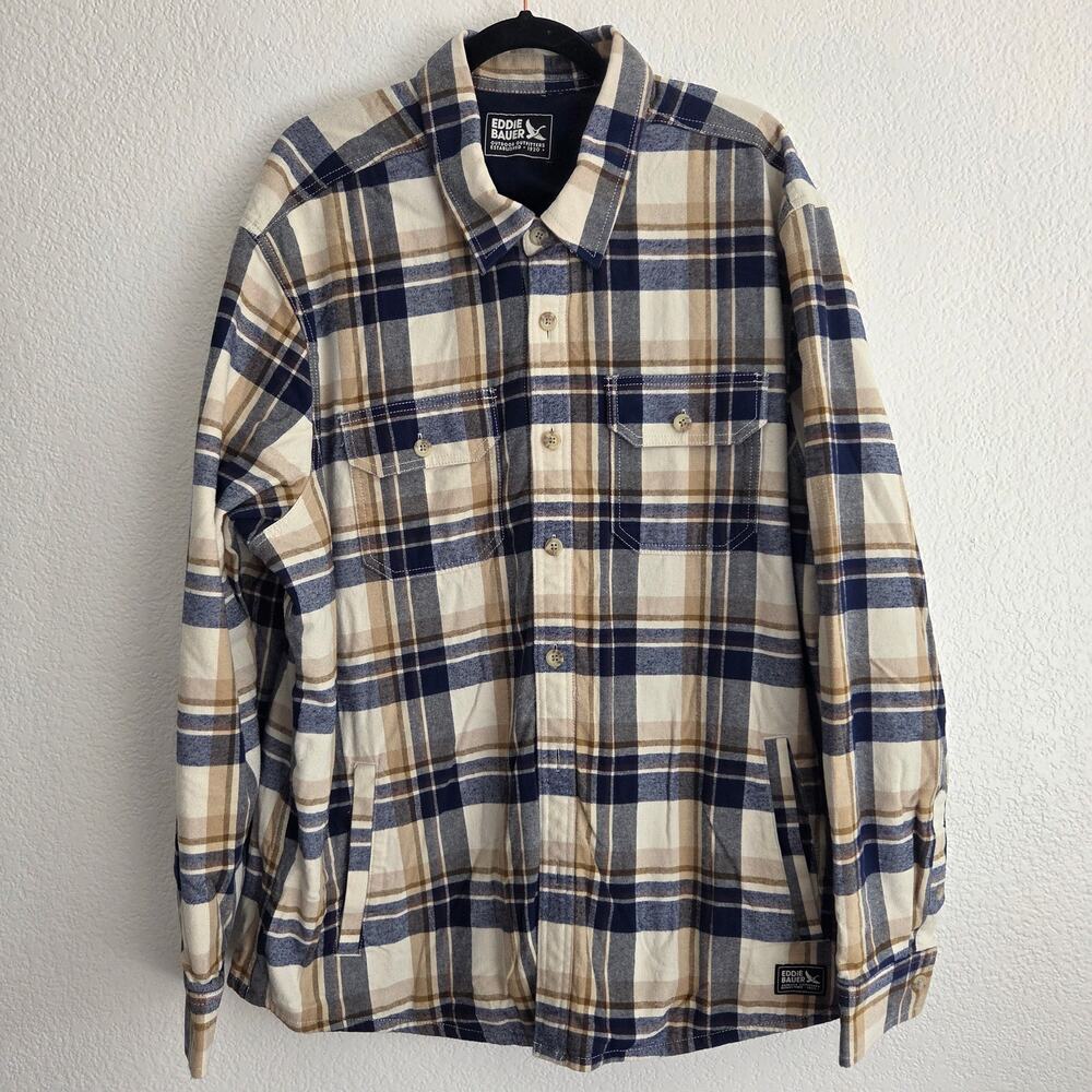 Eddie Bauer Men's XXL‎ Flannel Lined Plaid Shacket Shirt/Jacket Thick Pre-owned